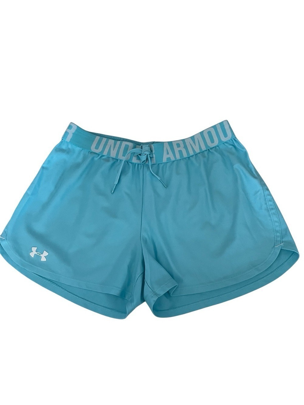 Under Armour Women's Light Blue Athletic Shorts with Logo Waistband